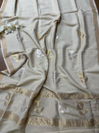Dyeable Banarasi Handloom Pure Moonga Silk Sona Roopa Dupatta - Luxurion World- Crafted Heirlooms