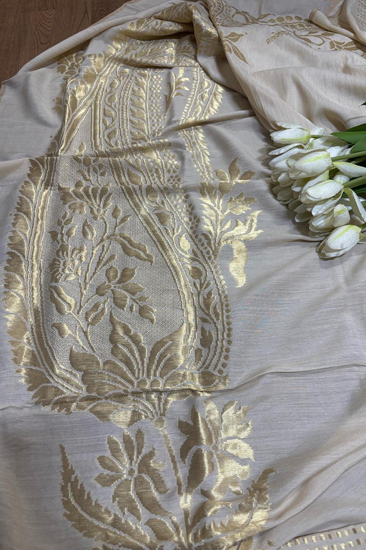 Dyeable Banarasi Handloom Pure Moonga Silk Paisley Design Dupatta - Luxurion World