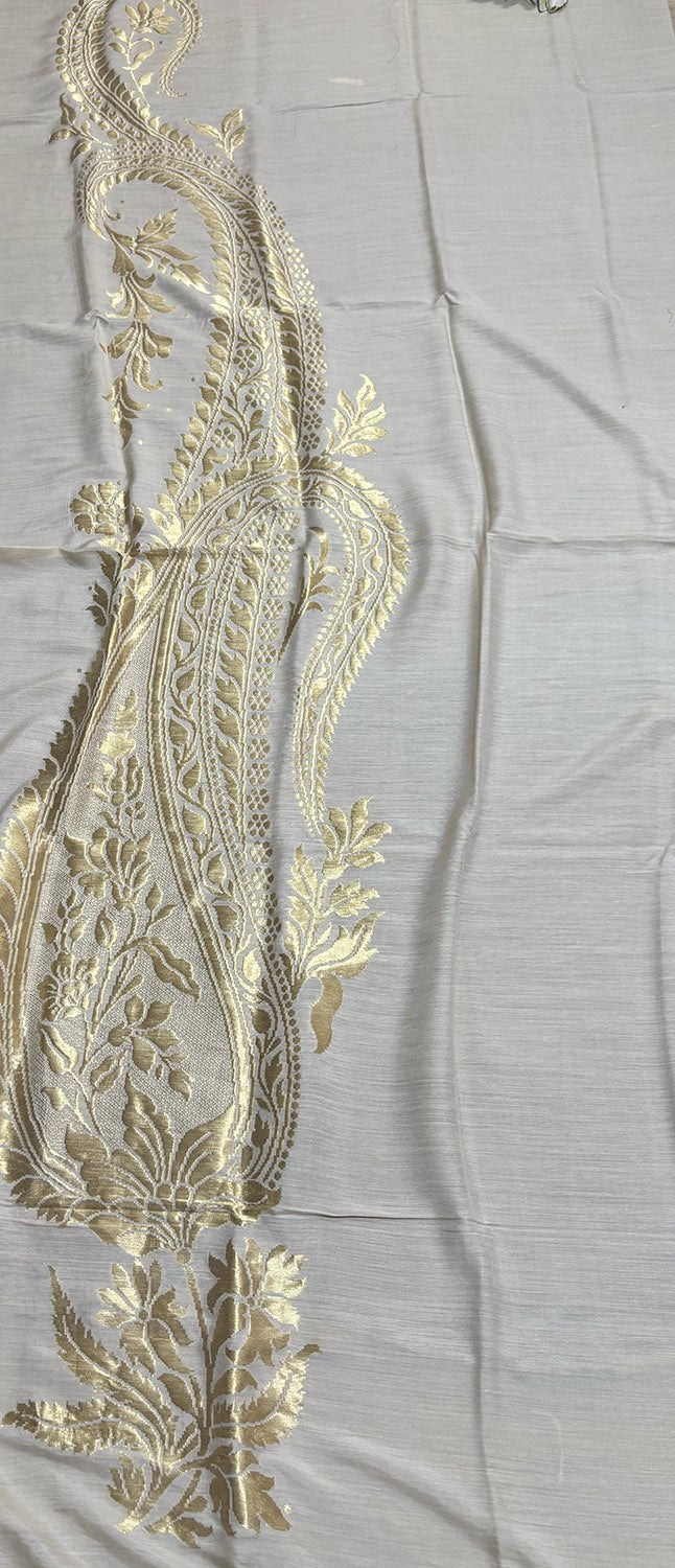 Dyeable Banarasi Handloom Pure Moonga Silk Paisley Design Dupatta - Luxurion World- Crafted Heirlooms