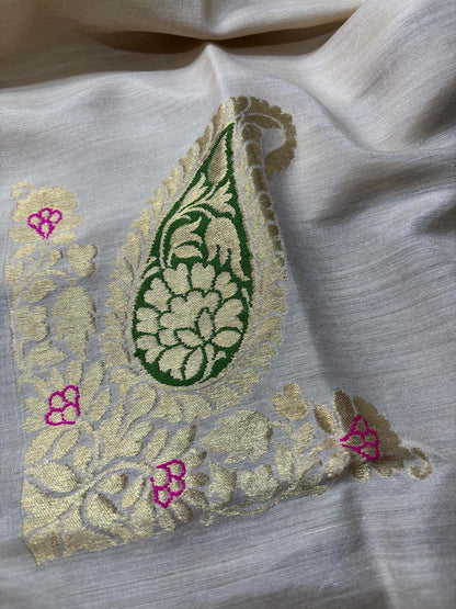 Dyeable Banarasi Handloom Pure Moonga Silk Koniya Design Dupatta - Luxurion World