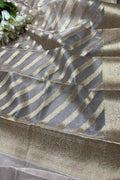 Dyeable Banarasi Handloom Pure Tissue Silk Stripes Design Dupatta - Luxurion World