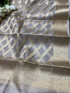 Dyeable Banarasi Handloom Pure Tissue Silk Stripes Design Dupatta - Luxurion World