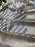 Dyeable Banarasi Handloom Pure Tissue Silk Stripes Design Dupatta - Luxurion World