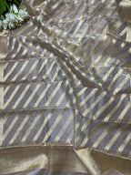 Dyeable Banarasi Handloom Pure Tissue Silk Stripes Design Dupatta - Luxurion World