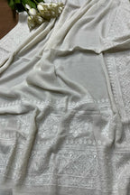 Exquisite Dyeable Pure Chiffon Embroidered Dupatta - Luxurion World- Crafted Heirlooms