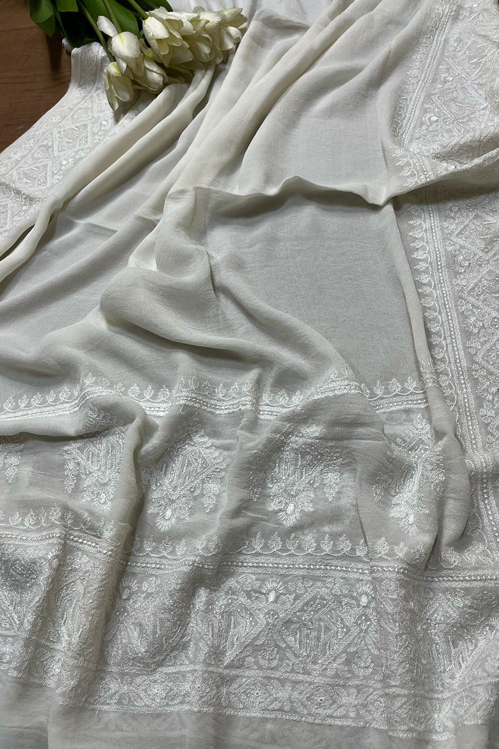 Exquisite Dyeable Pure Chiffon Embroidered Dupatta - Luxurion World- Crafted Heirlooms