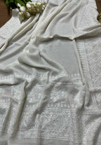 Exquisite Dyeable Pure Chiffon Embroidered Dupatta - Luxurion World- Crafted Heirlooms