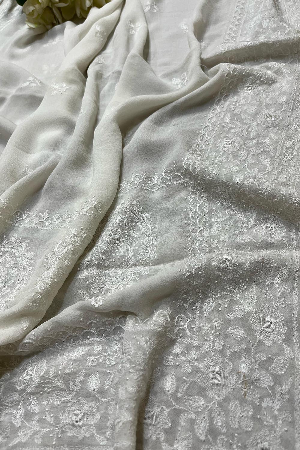 Exquisite Dyeable Pure Chiffon Embroidered Dupatta - Luxurion World- Crafted Heirlooms
