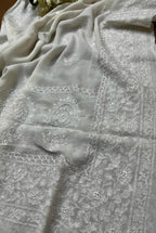 Exquisite Dyeable Pure Chiffon Embroidered Dupatta - Luxurion World- Crafted Heirlooms