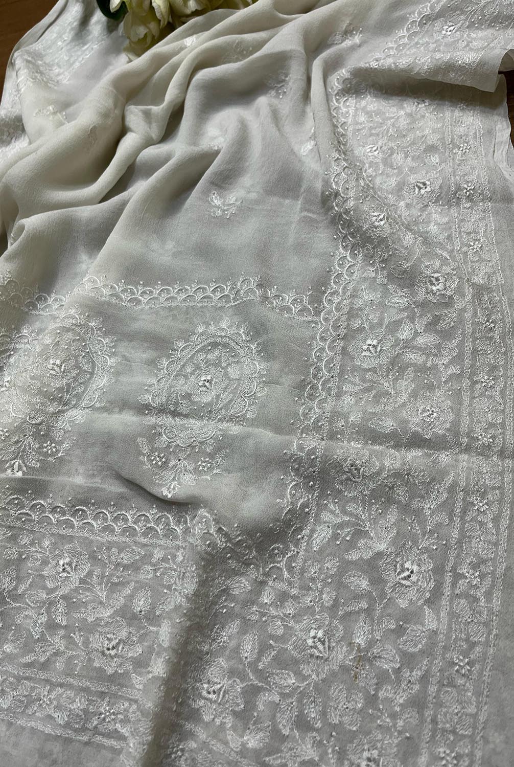 Exquisite Dyeable Pure Chiffon Embroidered Dupatta - Luxurion World- Crafted Heirlooms