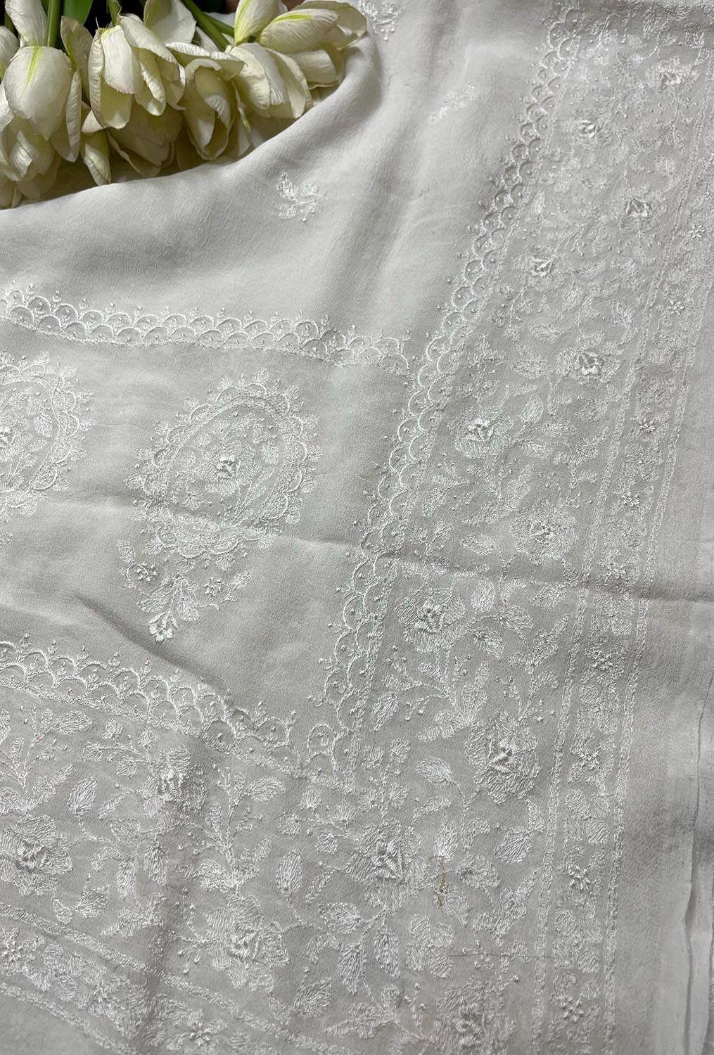 Exquisite Dyeable Pure Chiffon Embroidered Dupatta - Luxurion World- Crafted Heirlooms
