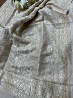 Dyeable Banarasi Handloom Pure Moonga Silk Flower Design Jaal Work Dupatta - Luxurion World