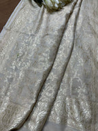 Dyeable Banarasi Handloom Pure Moonga Silk Flower Design Jaal Work Dupatta - Luxurion World