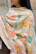 Dyeable Banarasi Handloom Pure Tussar Silk Meenakari Dupatta - Luxurion World- Crafted Heirlooms