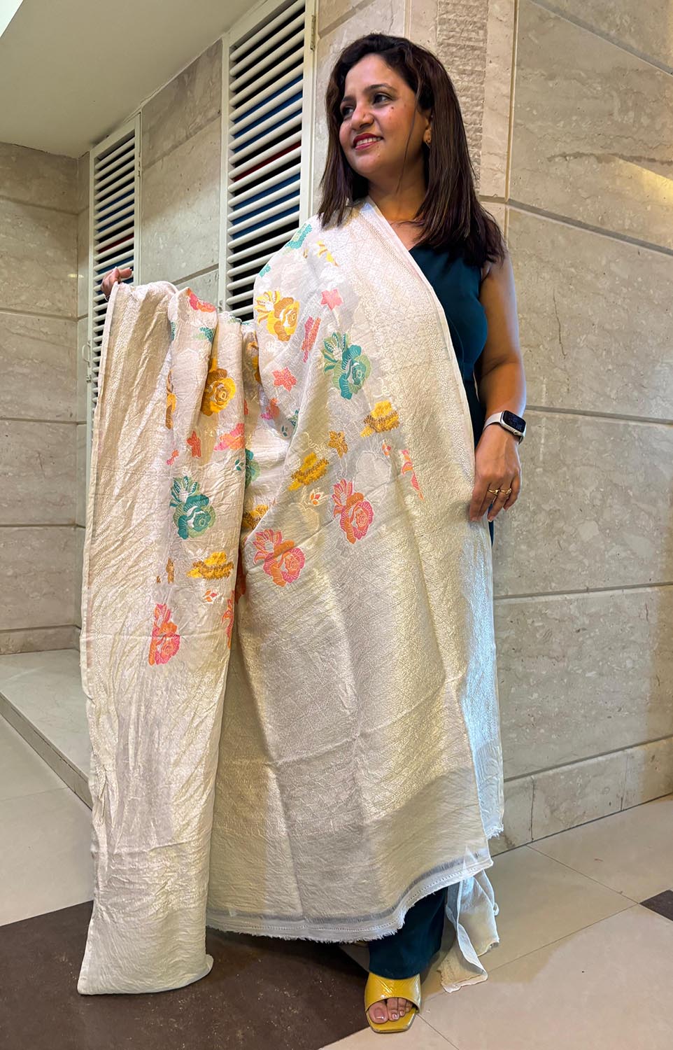 Dyeable Banarasi Handloom Pure Tussar Silk Meenakari Dupatta - Luxurion World- Crafted Heirlooms
