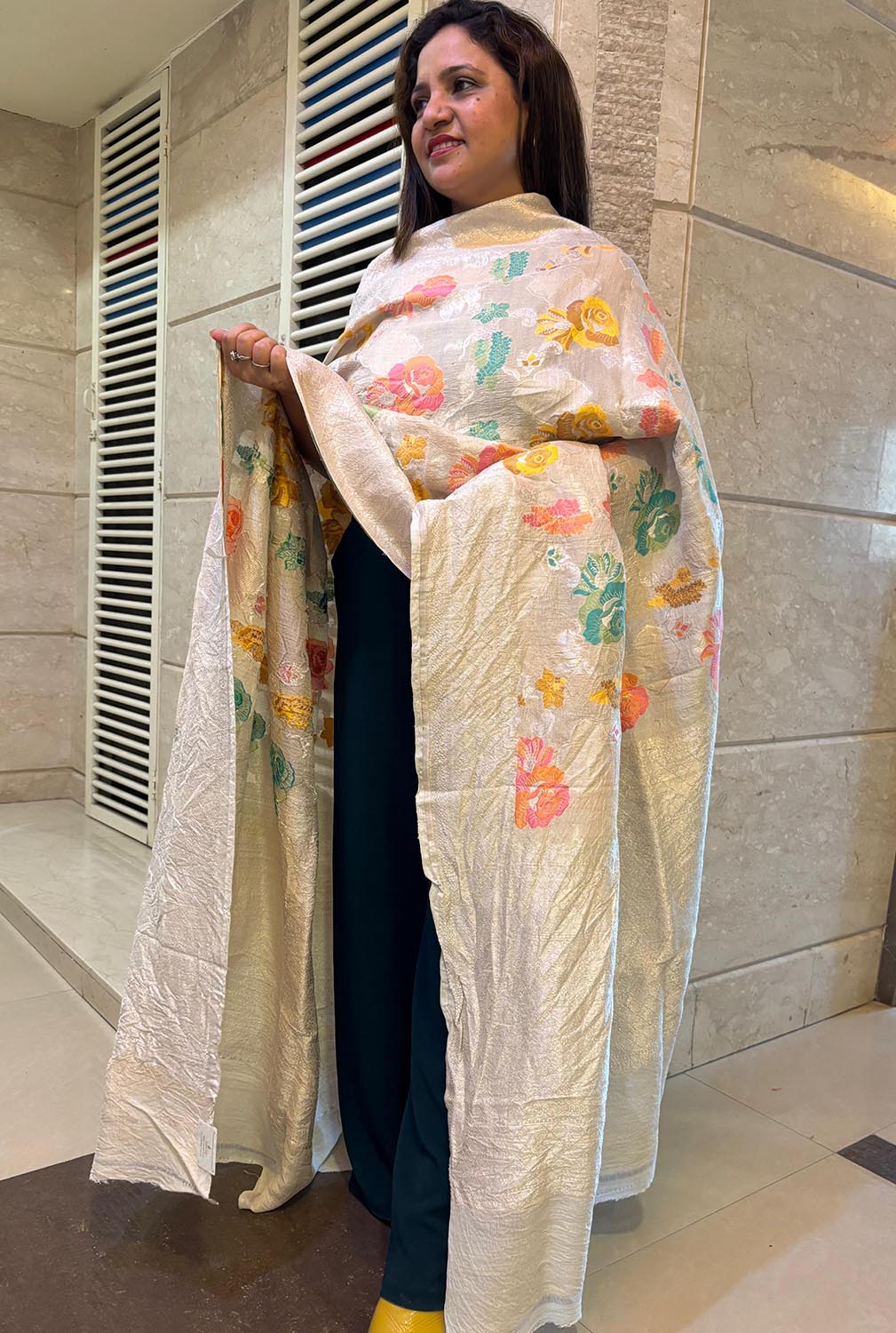 Dyeable Banarasi Handloom Pure Tussar Silk Meenakari Dupatta - Luxurion World- Crafted Heirlooms