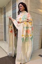 Dyeable Banarasi Handloom Pure Tussar Silk Meenakari Dupatta - Luxurion World- Crafted Heirlooms