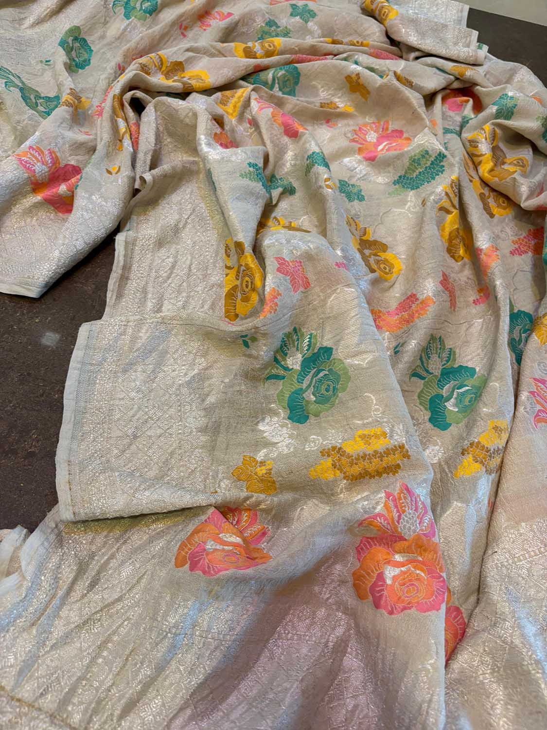 Dyeable Banarasi Handloom Pure Tussar Silk Meenakari Dupatta - Luxurion World- Crafted Heirlooms