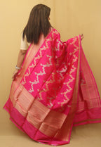 Pink Banarasi Handloom Pure Katan Silk Kadwa Dupatta - Luxurion World