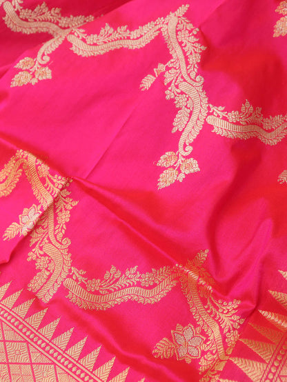 Pink Banarasi Handloom Pure Katan Silk Kadwa Dupatta - Luxurion World