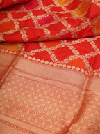 Red Banarasi Handloom Pure Katan Silk Kadwa Dupatta - Luxurion World