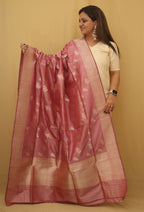 Pink Banarasi Handloom Pure Katan Silk Kadwa Dupatta - Luxurion World