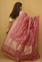 Pink Banarasi Handloom Pure Katan Silk Kadwa Dupatta - Luxurion World