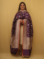 Purple Banarasi Handloom Pure Katan Silk Kadwa Dupatta - Luxurion World