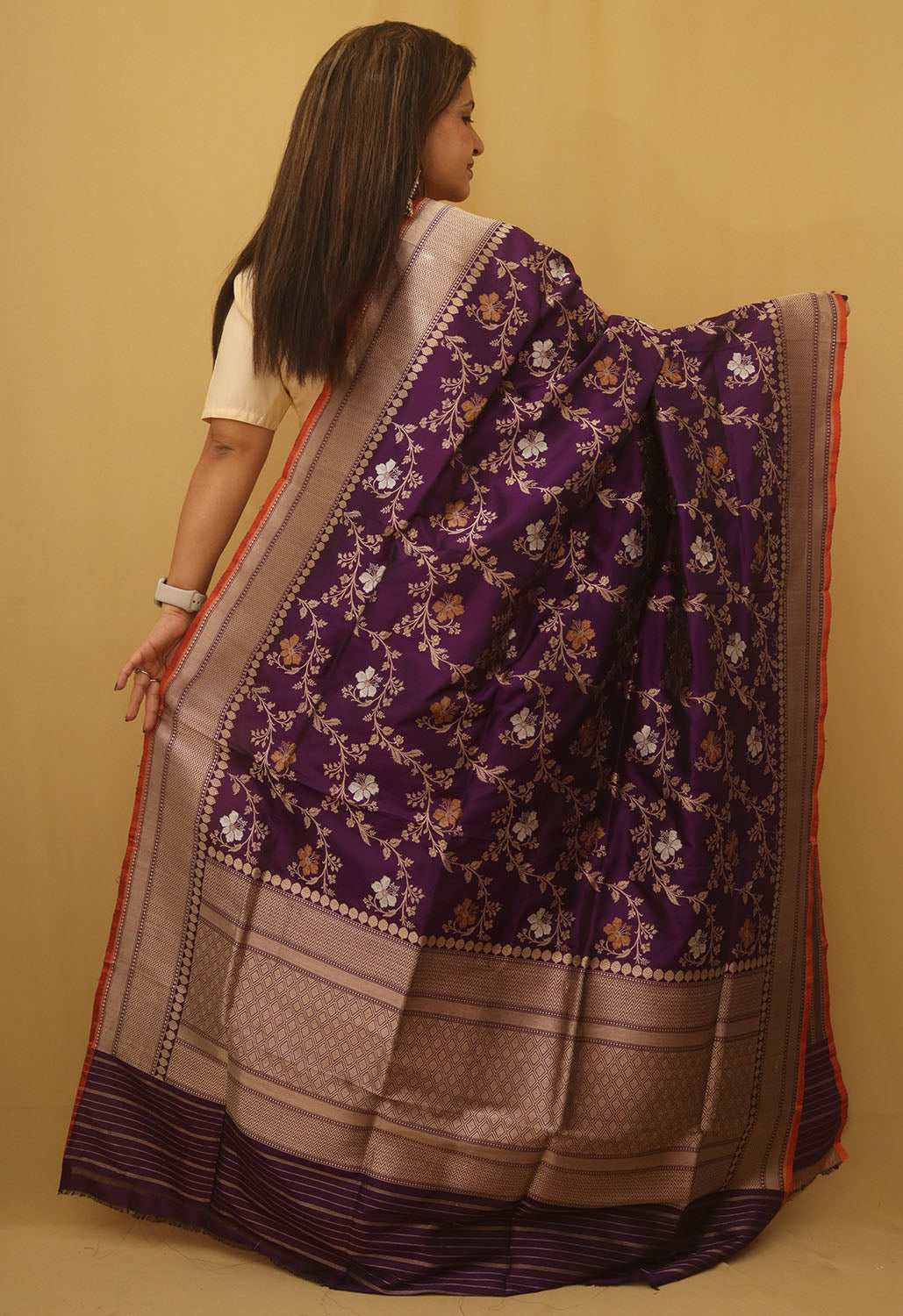 Purple Banarasi Handloom Pure Katan Silk Kadwa Dupatta - Luxurion World