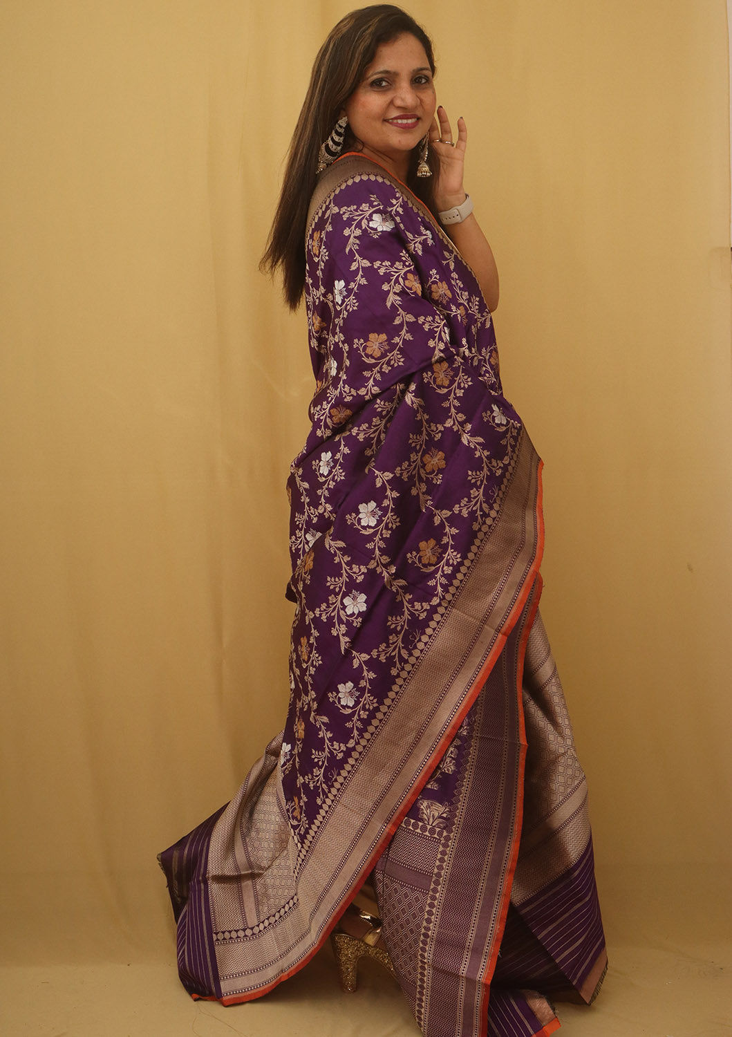 Purple Banarasi Handloom Pure Katan Silk Kadwa Dupatta - Luxurion World