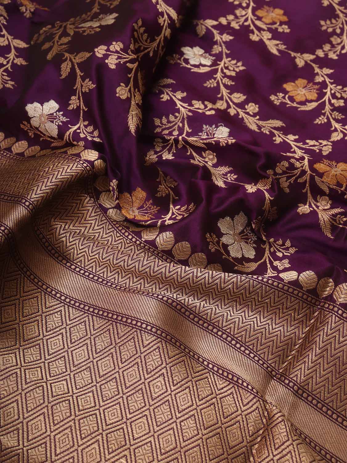 Purple Banarasi Handloom Pure Katan Silk Kadwa Dupatta - Luxurion World