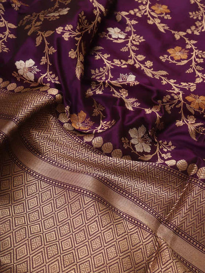 Purple Banarasi Handloom Pure Katan Silk Kadwa Dupatta - Luxurion World
