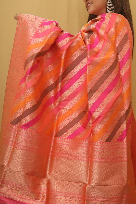 Multicolor Banarasi Handloom Pure Katan Silk Kadwa Dupatta - Luxurion World