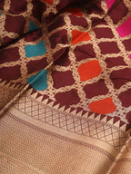 Brown Banarasi Handloom Pure Katan Silk Kadwa Dupatta - Luxurion World