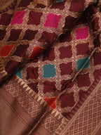 Brown Banarasi Handloom Pure Katan Silk Kadwa Dupatta - Luxurion World