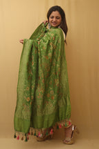 Green Banarasi Handloom Pure Moonga Silk Dupatta - Luxurion World