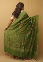 Green Banarasi Handloom Pure Moonga Silk Dupatta - Luxurion World