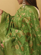 Green Banarasi Handloom Pure Moonga Silk Dupatta - Luxurion World