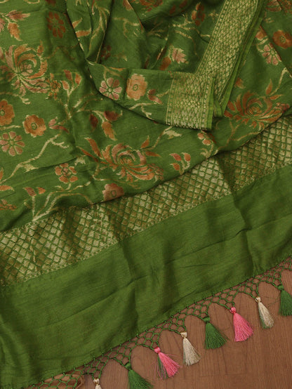 Green Banarasi Handloom Pure Moonga Silk Dupatta - Luxurion World