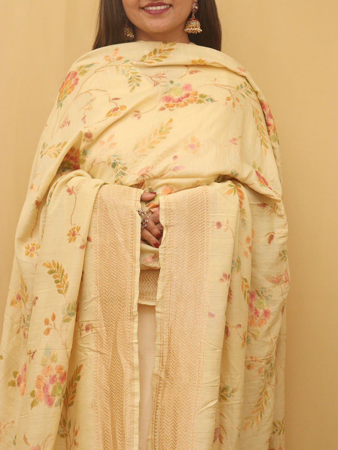 Pastel Banarasi Handloom Pure Moonga Silk Dupatta - Luxurion World