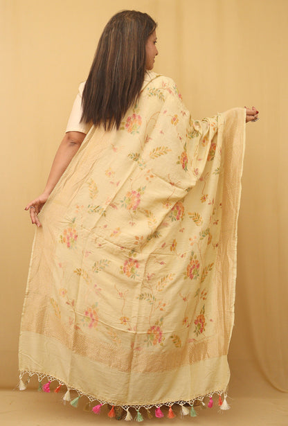 Pastel Banarasi Handloom Pure Moonga Silk Dupatta - Luxurion World