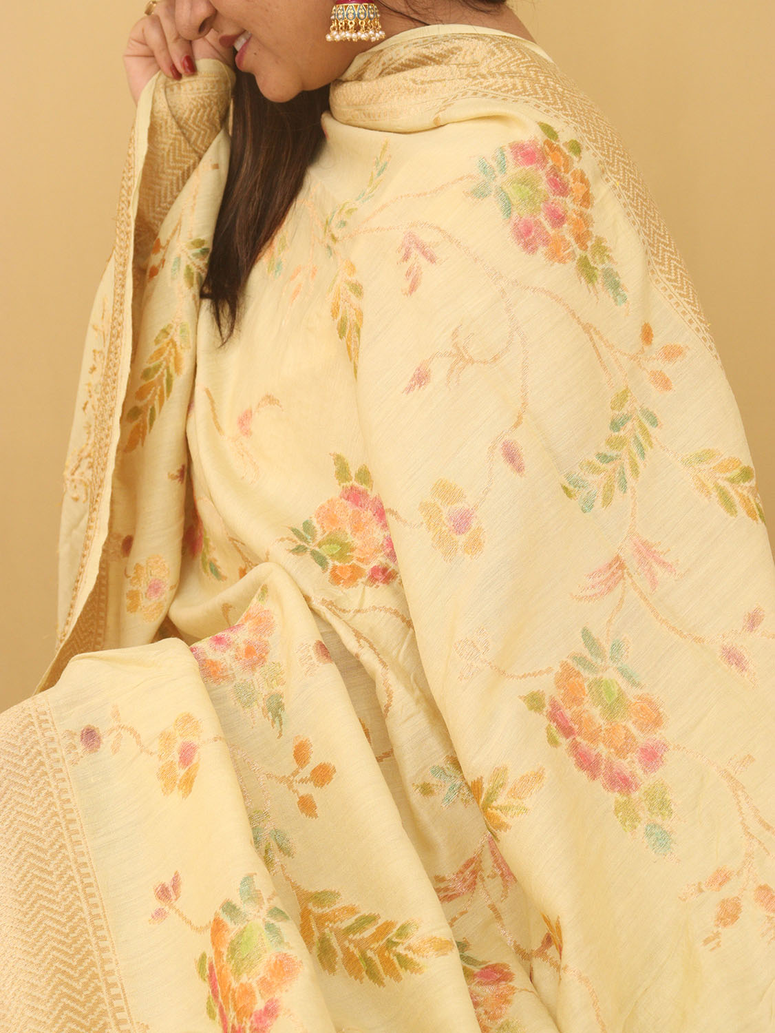 Pastel Banarasi Handloom Pure Moonga Silk Dupatta - Luxurion World