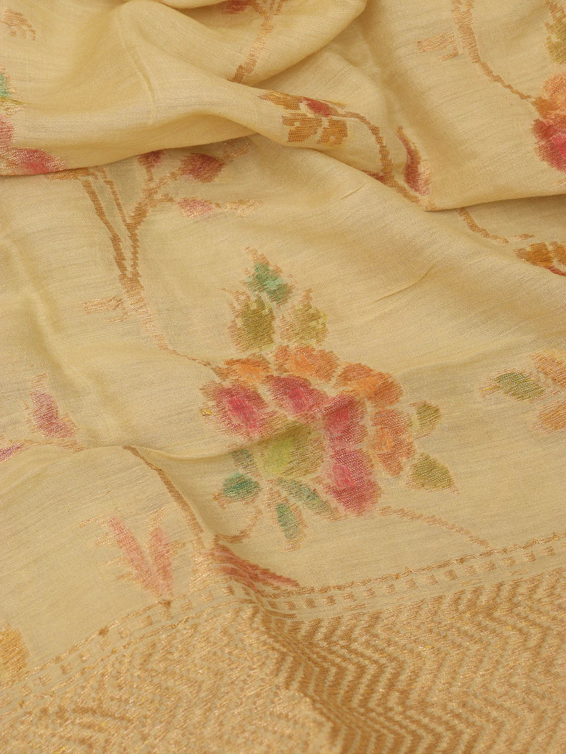 Pastel Banarasi Handloom Pure Moonga Silk Dupatta - Luxurion World