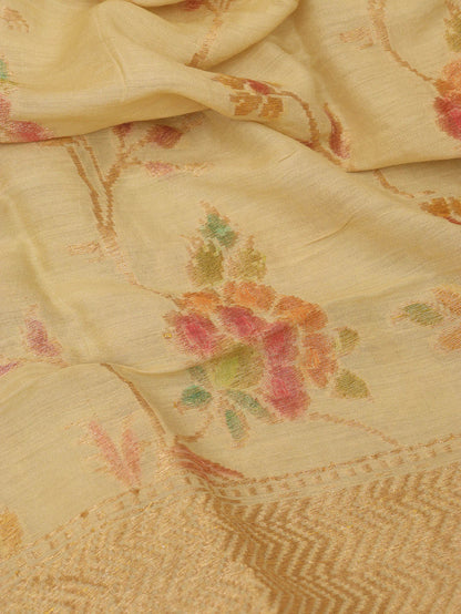 Pastel Banarasi Handloom Pure Moonga Silk Dupatta - Luxurion World