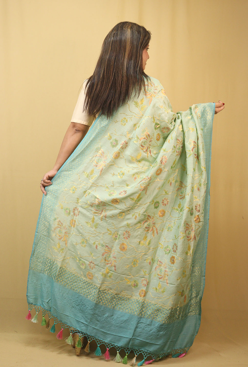 Blue Banarasi Handloom Pure Moonga Silk Dupatta - Luxurion World