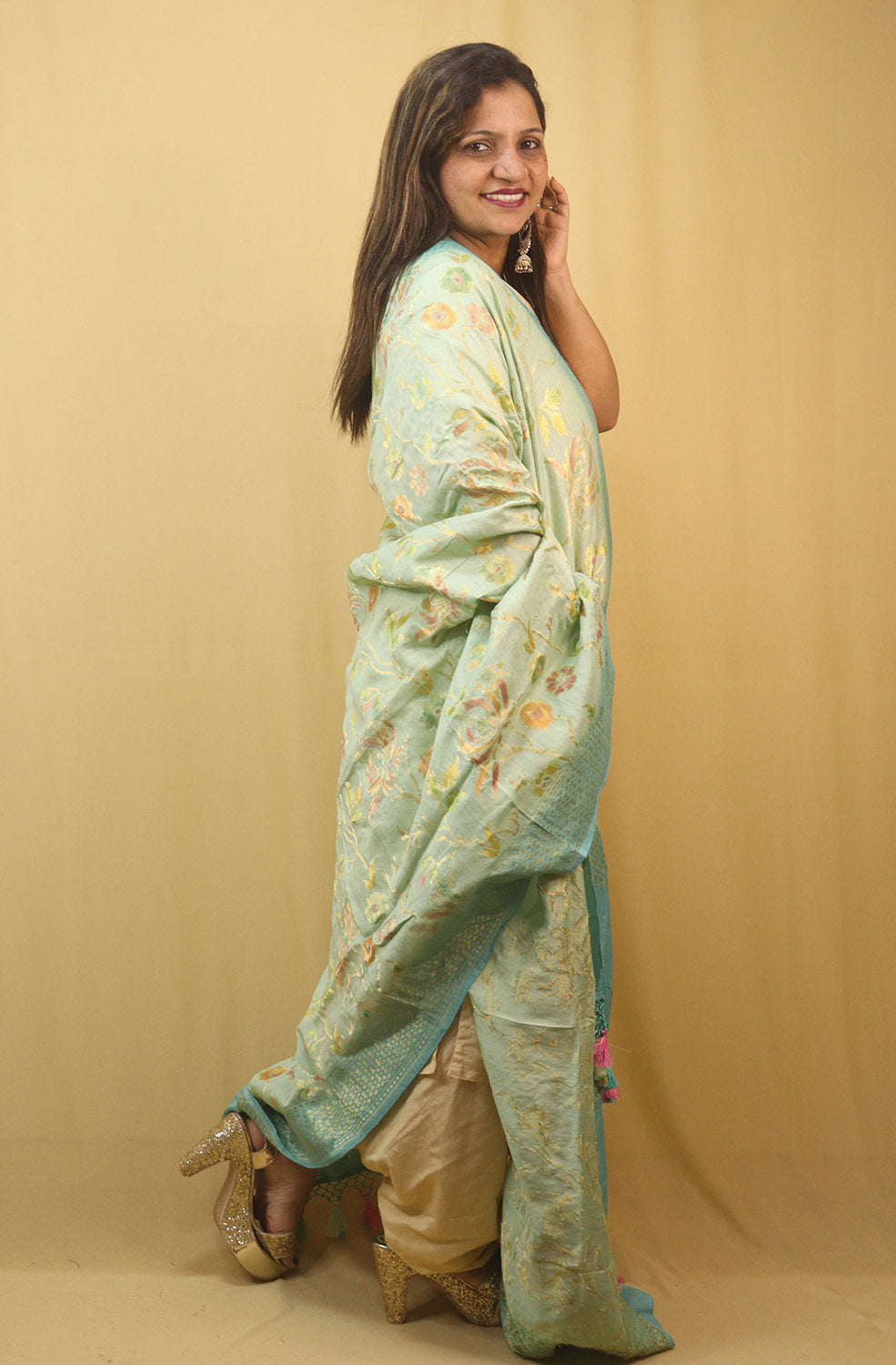 Blue Banarasi Handloom Pure Moonga Silk Dupatta - Luxurion World