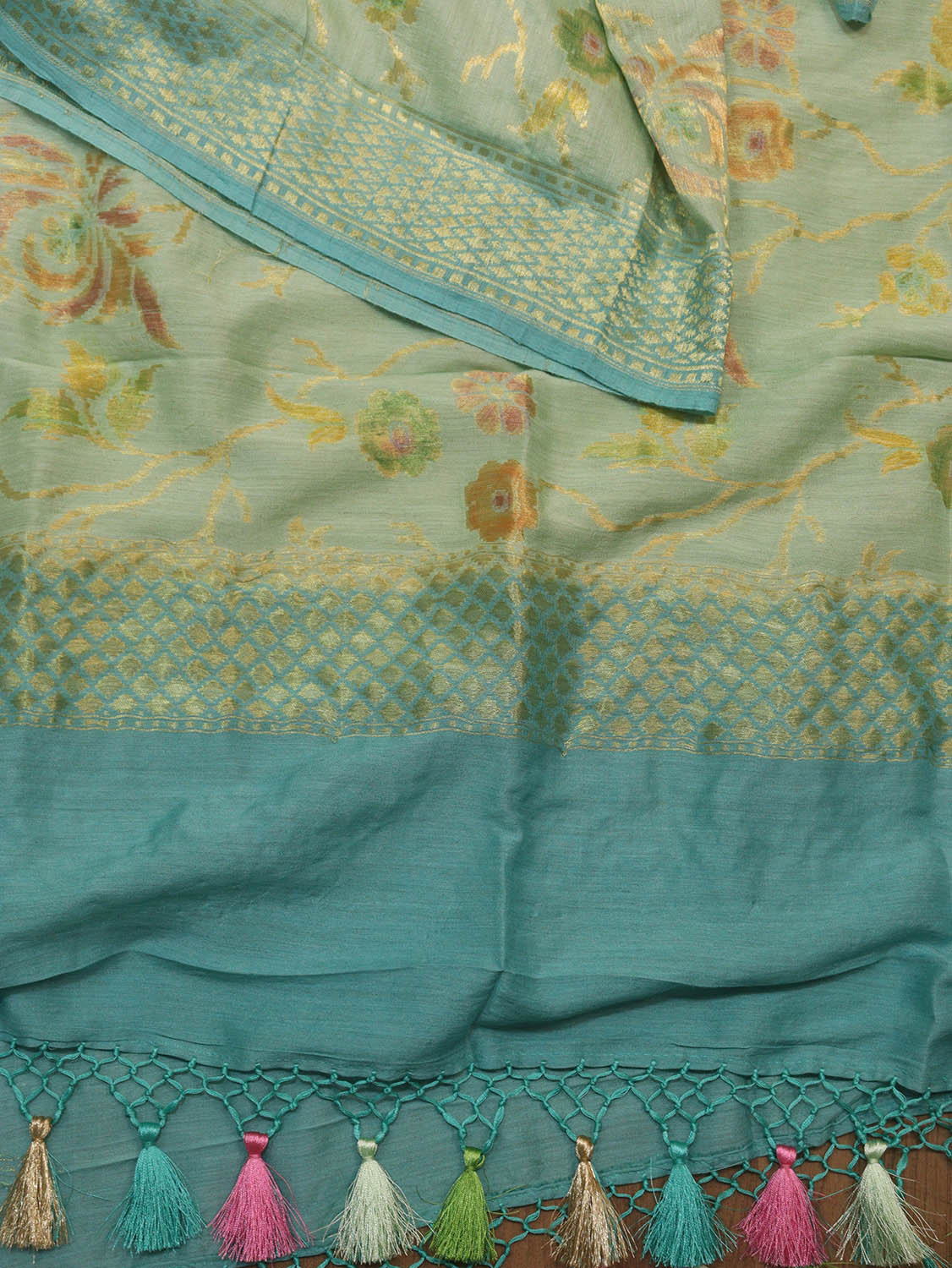 Blue Banarasi Handloom Pure Moonga Silk Dupatta - Luxurion World