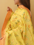 Yellow Banarasi Handloom Pure Moonga Silk Dupatta - Luxurion World