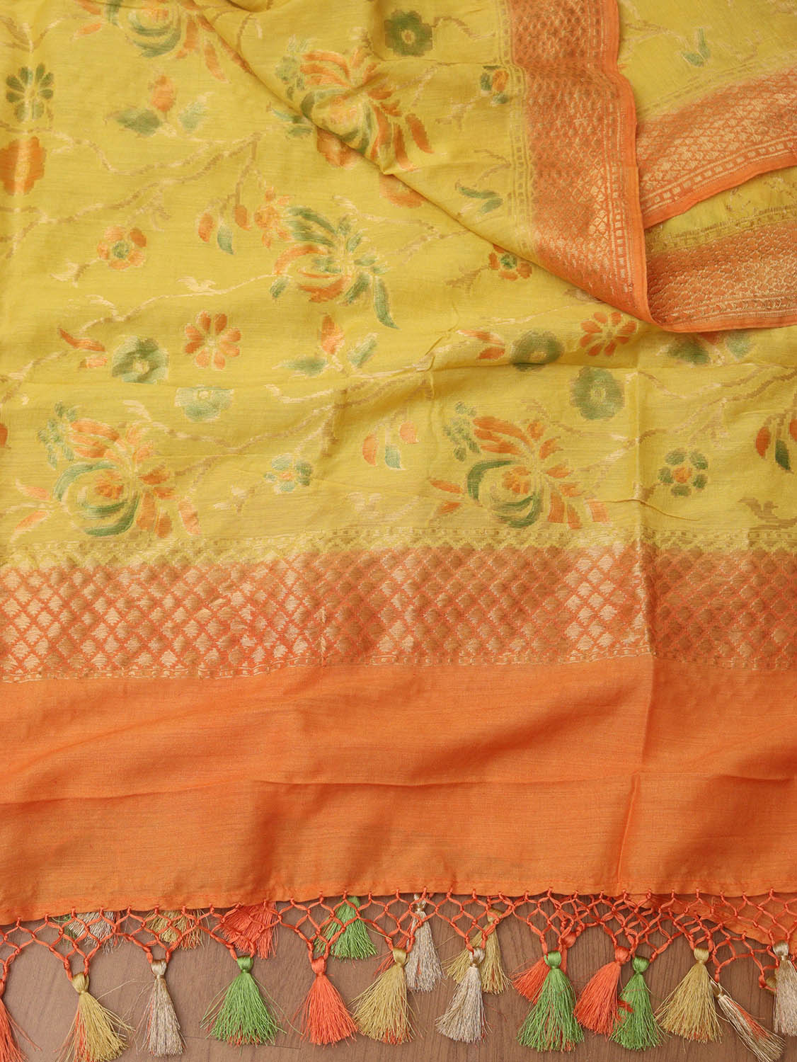 Yellow Banarasi Handloom Pure Moonga Silk Dupatta - Luxurion World