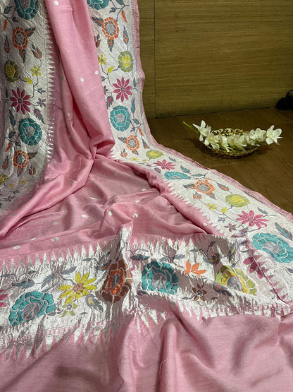Exquisite Pink Banarasi Handloom Pure Moonga Silk Dupatta - Luxurion World